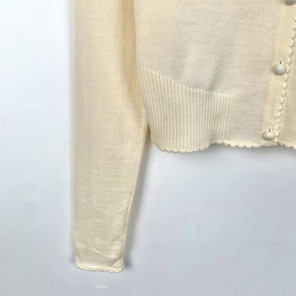 Miu Miu Womens Virgin Wool Knit Cardigan Sweater With Floral Lace Detail Button - Picture 4 of 7